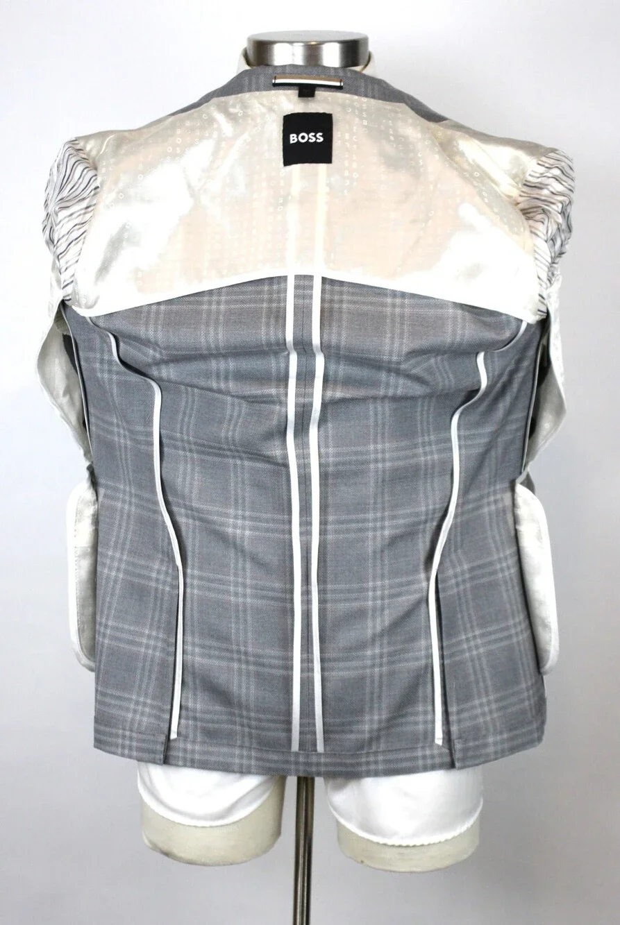 Hugo Boss Hutson Sport Coat 36 R Mens Slim fit Grey Plaid Wool Two Button 46 EU